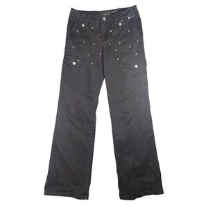 Y.O.Y.O. Women's Black Rhinestone Cargo Pants Size 9 Y2K‎ Bootcut Stretch